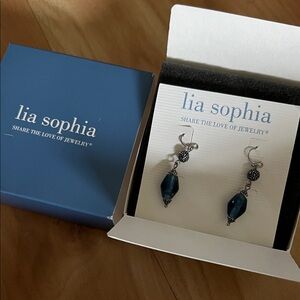 Lia Sophia Deep Blue and Silver Dangle Earrings
